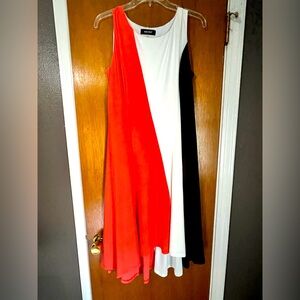 Nine West High Low Dress Black/White/Peach